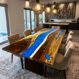 Elite Custom Solid Walnut Dining Room Table with Blue Resin ECT-91