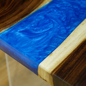 Elite Custom Solid Walnut Dining Room Table with Blue Resin ECT-91