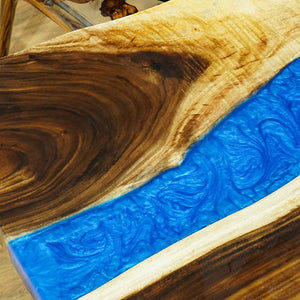 Elite Custom Solid Walnut Dining Room Table with Blue Resin ECT-91