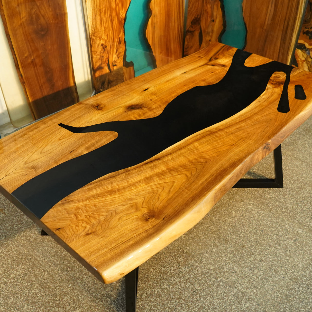 Elite Custom Conference Walnut Resin Table with Black Resin Inlay ECT-92