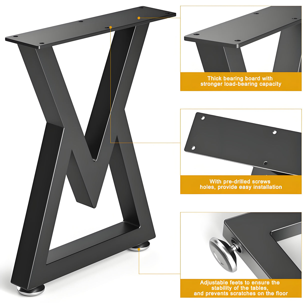Black Metal Table Legs Y-shape Heavy-Duty One Pair ETL-07