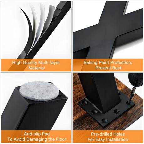 Black Metal Table Legs X-shape Heavy-Duty One Pair ETL-15