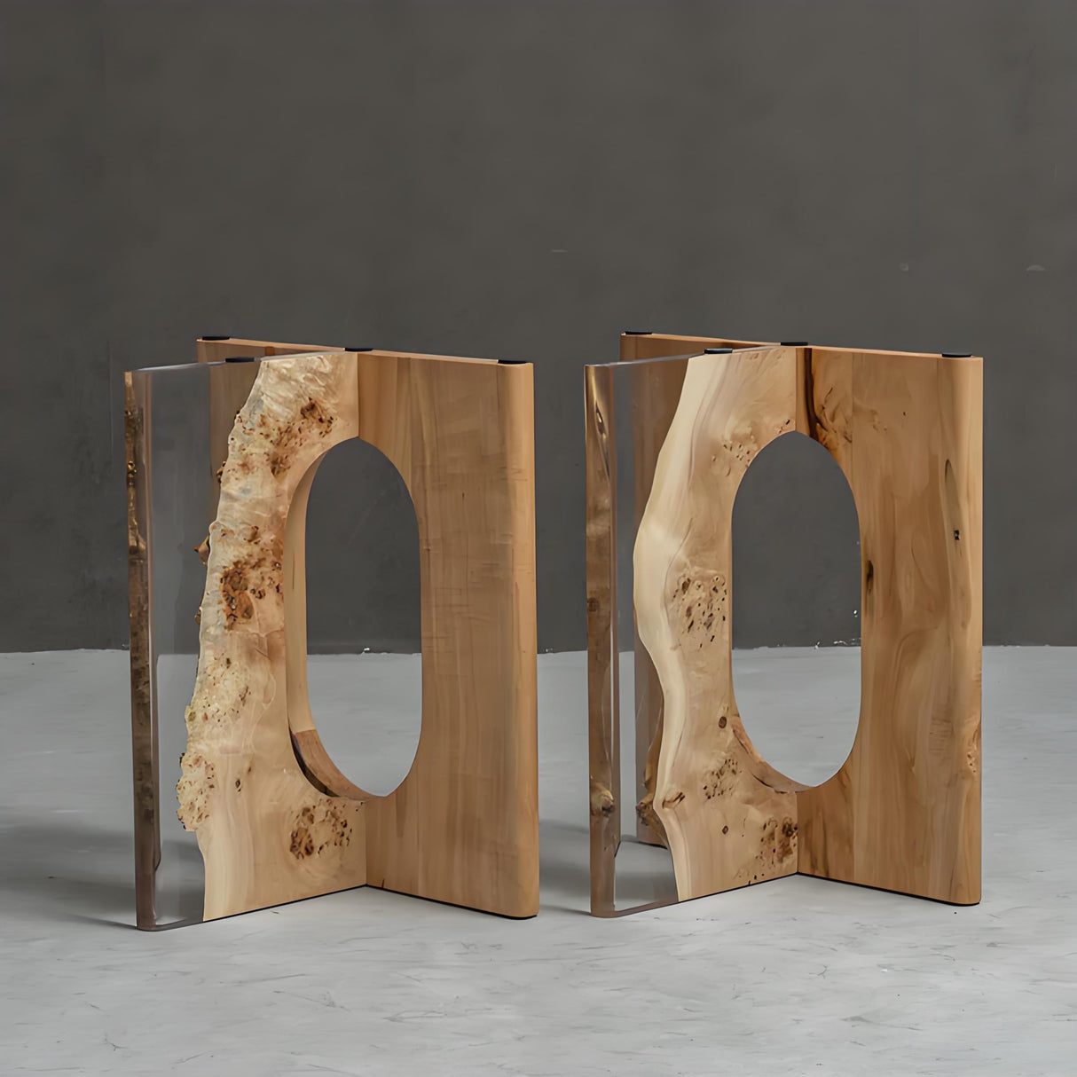 Solid Wood and Acrylic O-Shaped Ice Crystal Table Legs One-Pair ETL-21