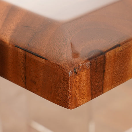 A handcrafted black epoxy resin river table with live edge wood, made from high-quality raw materials, perfect for dining or office use.