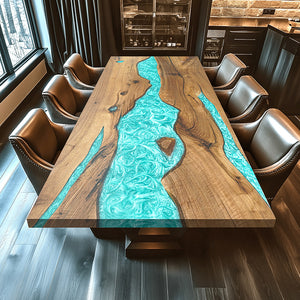 Elite Custom Peacock Blue Epoxy River Dining Table