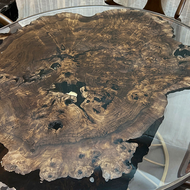 Elite Black Walnut Burl Live Edge Round Clear Epoxy Table D=51.2'', EIT-29