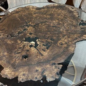 Elite Black Walnut Burl Live Edge Round Clear Epoxy Table D=51.2'', EIT-29
