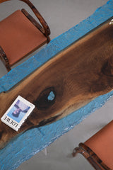 Elite Black Walnut Epoxy Blue River Table 82.68"L×31.50"W