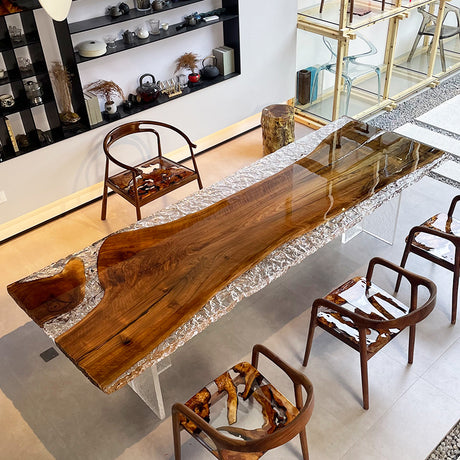Walnut Table, Live Edge Table, Dark Brown Epoxy Table，Resin Table