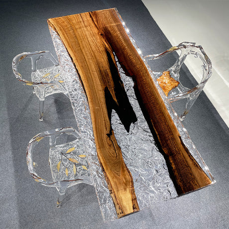Black Walnut Table, Live Edge Table, Black Epoxy Transparent Table
