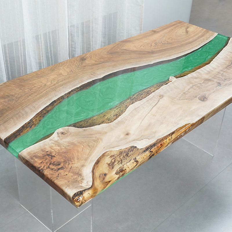 Black Walnut Table, Green Epoxy Table , Wood Dining Table