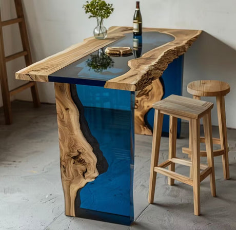 Custom Blue Epoxy Resin Tables, Bar Tables