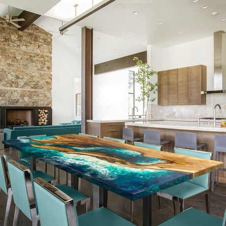 Epoxy Resin Table, Dining Table, Blue Epoxy, River table