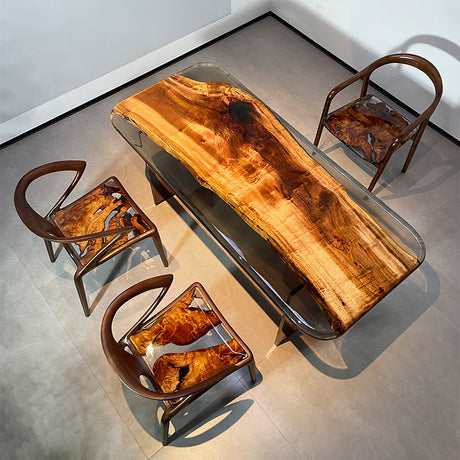 Golden Camphor, Live Edge Epoxy Resin Table , Dining Table
