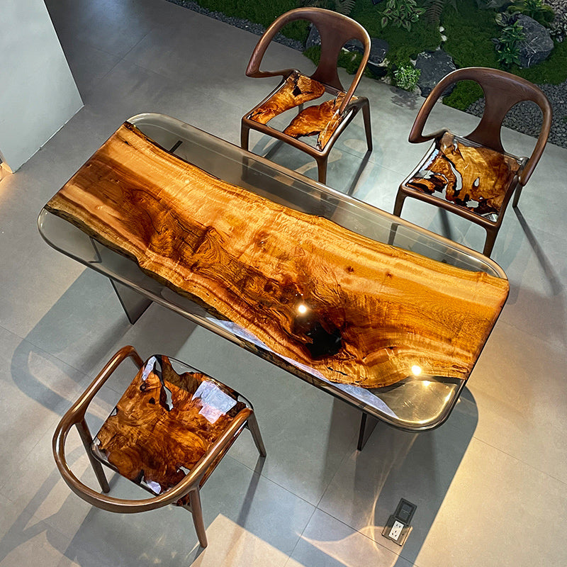 Golden Camphor, Live Edge Epoxy Resin Table, Dining Table