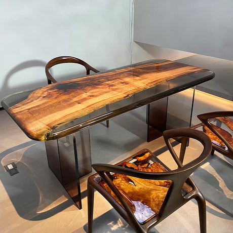 Golden Camphor, Live Edge Epoxy Resin Table, Wood Dining Table