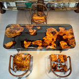 Golden Camphor, Live Edge Epoxy Resin Table, Dining Table