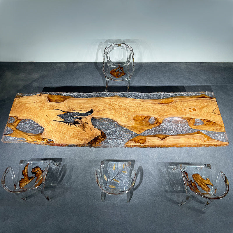 Olive Wood Table, Live Edge Table,  Epoxy Table, Transparent Table