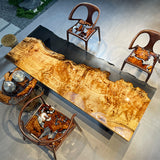Golden Camphor, Wooden Dining Table, Live Edge Epoxy Resin Table