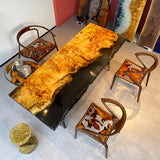 Golden Camphor, Live Edge Epoxy Resin Table, Wooden Table