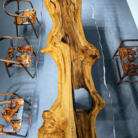 Wood Table, Golden Camphor, Live Edge Epoxy Resin Table