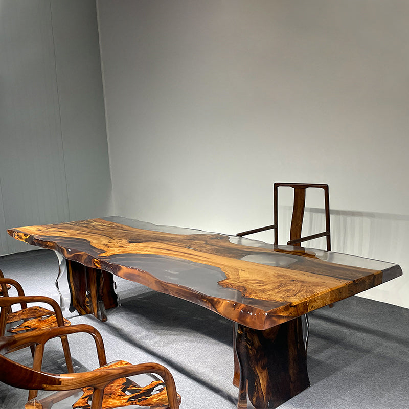 Wooden-Table, Golden Camphor, Live Edge Epoxy Resin Table