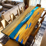 Elite Walnut Wood with Wood - Stream Stones Epoxy Resin Dining Table ECT-180