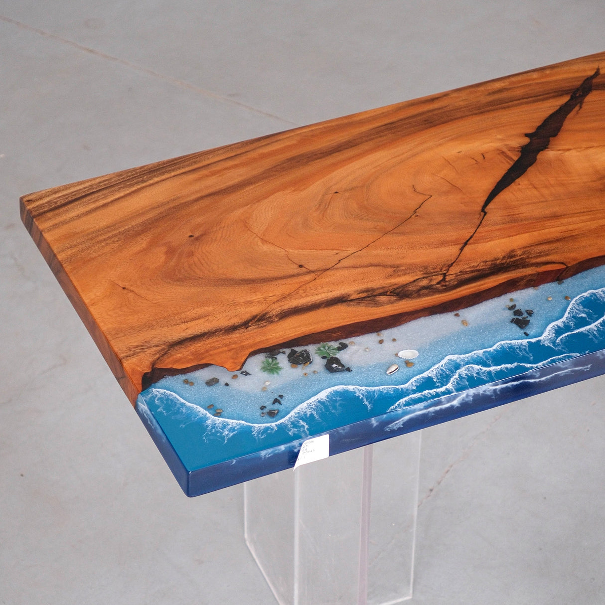 Elite Walnut Wood & Coastal Beach Wave Epoxy Dining Table with Seashells ECT-152