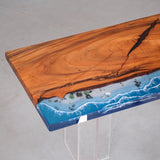 Elite Walnut Wood & Coastal Beach Wave Epoxy Dining Table with Seashells ECT-152