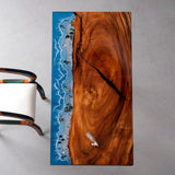 Elite Walnut Wood & Coastal Beach Wave Epoxy Dining Table with Seashells ECT-152
