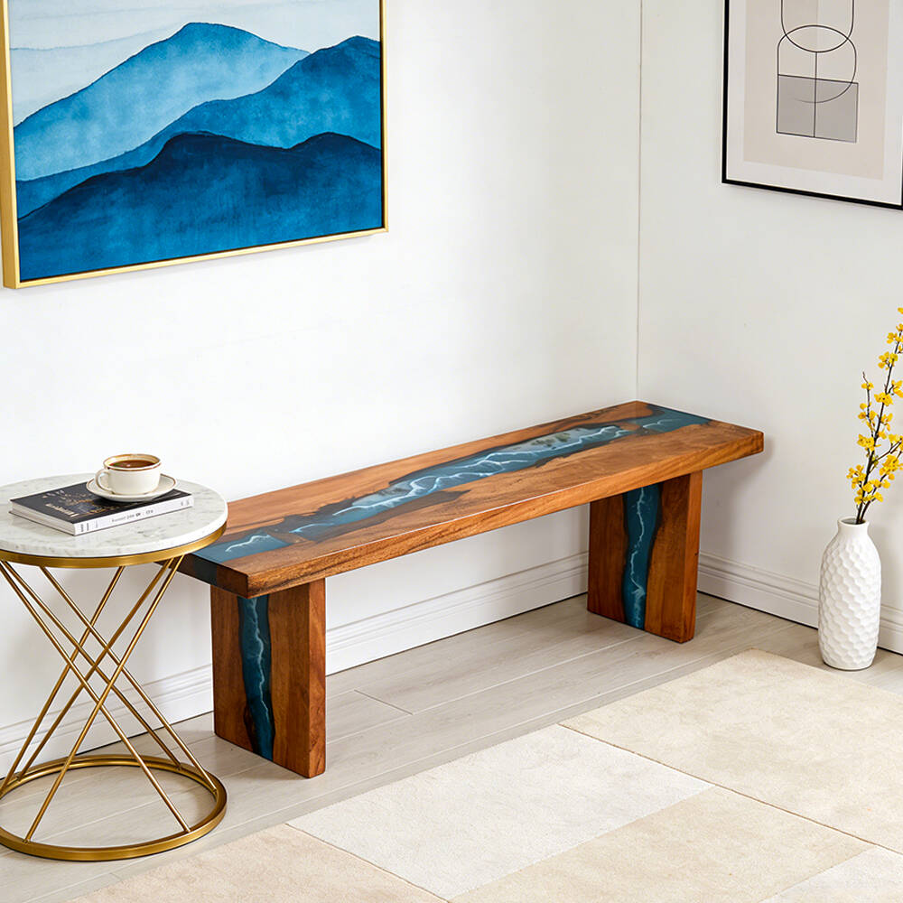 Elite Walnut Blue Epoxy Resin Bench ECB-02 – Handmade River Bench