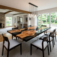 Black Epoxy Table Olive Wood Mirror Black Rectangular Straight Edge Dining Table ECT - 319 - Elitecustomtable