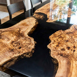 Black Epoxy Table Olive Wood Mirror Black Rectangular Straight Edge Dining Table ECT - 319 - Elitecustomtable