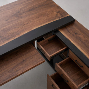 Black Walnut Black Epoxy L-Shaped Executive Office Desk with Storage | ECT-371 - Elitecustomtable