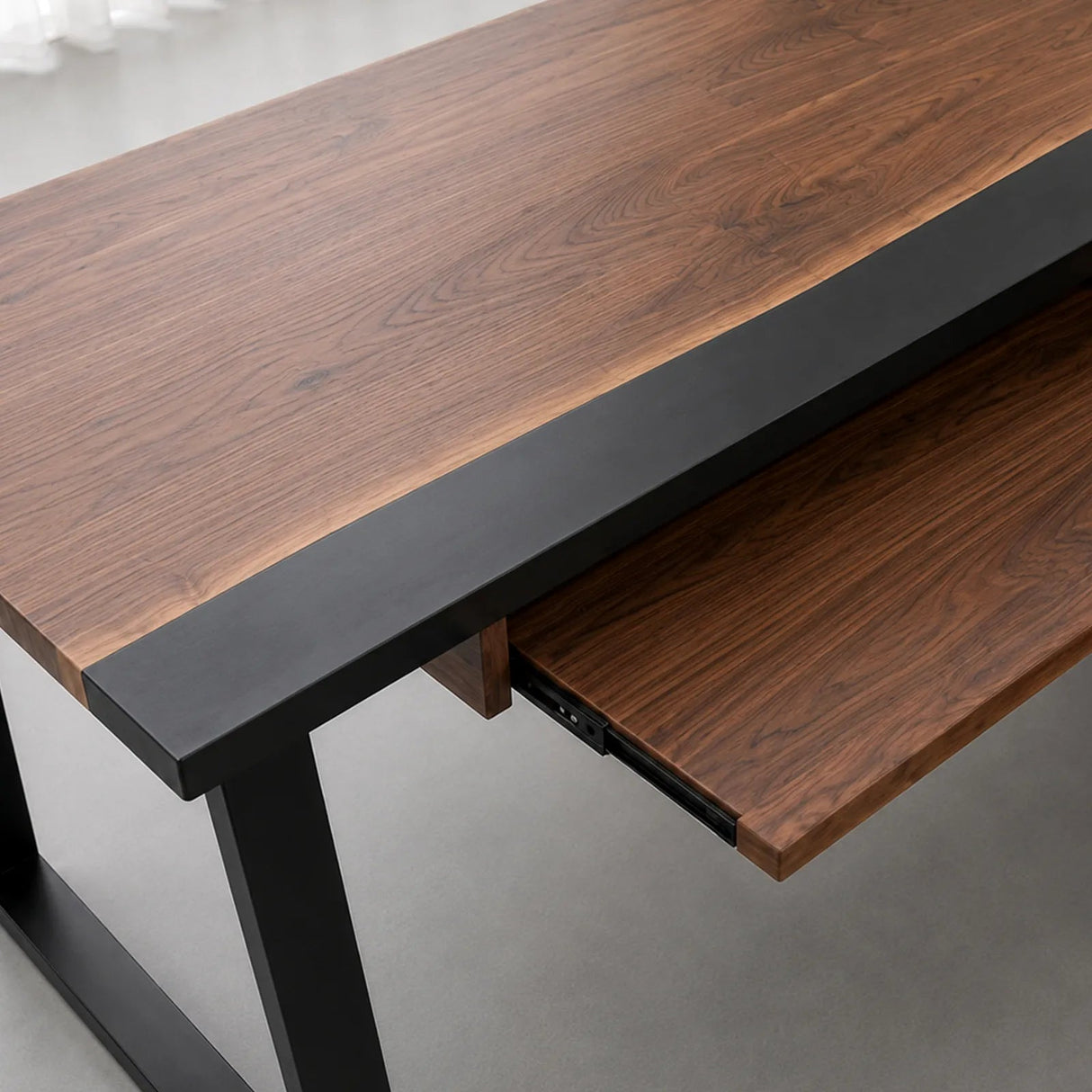 Black Walnut Black Epoxy L-Shaped Executive Office Desk with Storage | ECT-371 - Elitecustomtable