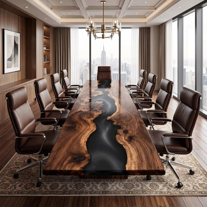 Custom Black Walnut Black Epoxy Resin Conference Table | ECT-403