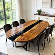 Black Walnut Epoxy Table Walnut Gloss Black Boat - Shaped Straight Edge Dining Table ECT - 304 - Elitecustomtable