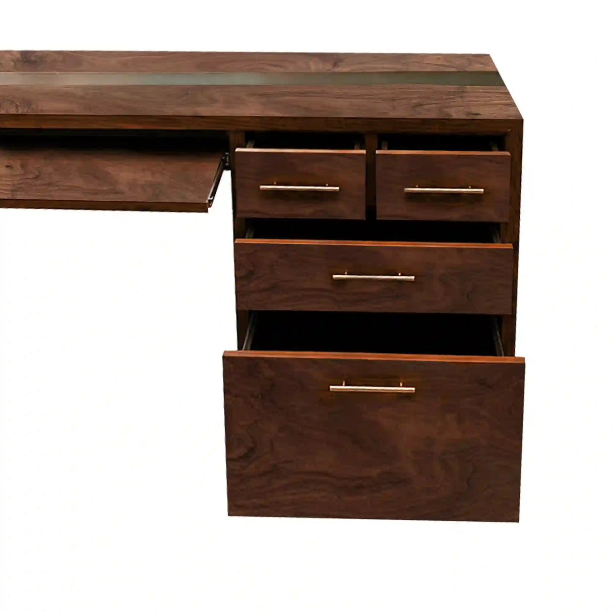 Black Walnut Green Epoxy L-Shaped Executive Office Desk with Storage | ECT-372 - Elitecustomtable
