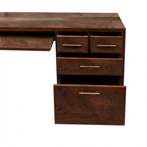 Black Walnut Green Epoxy L-Shaped Executive Office Desk with Storage | ECT-372 - Elitecustomtable