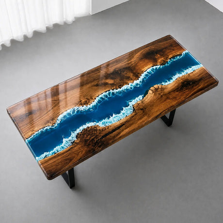Black Walnut Ocean Wave Epoxy Resin Dining Table | ECT-383 - Elitecustomtable