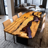 Elite Curved - Edge Olive Wood Dining Table with Purple Resin Inlay ECT - 234