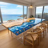 Blue Epoxy Resin Table Poplar Sapphire Blue Rectangular Straight Edge Beach Dining Table ECT - 317 - Elitecustomtable