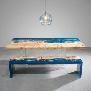 Poplar Ocean Wave Epoxy Resin Dining Table | ECT-379