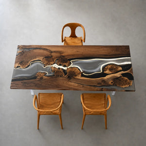Custom Black Walnut Executive Office Desk with Translucent Black Epoxy Resin and Bevel Edge | ECT-360