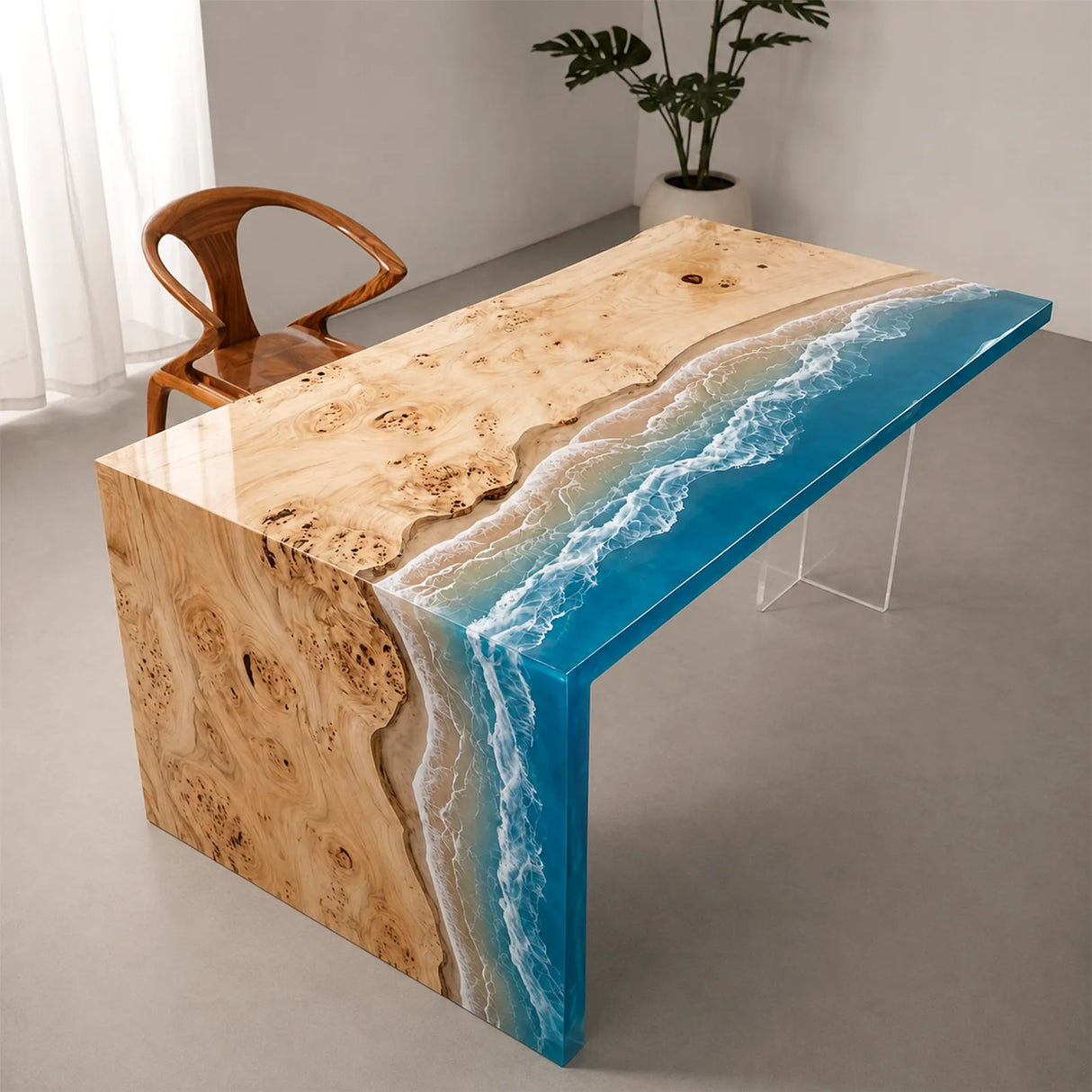 Poplar Ocean Wave Waterfall Dining Table | ECT-376