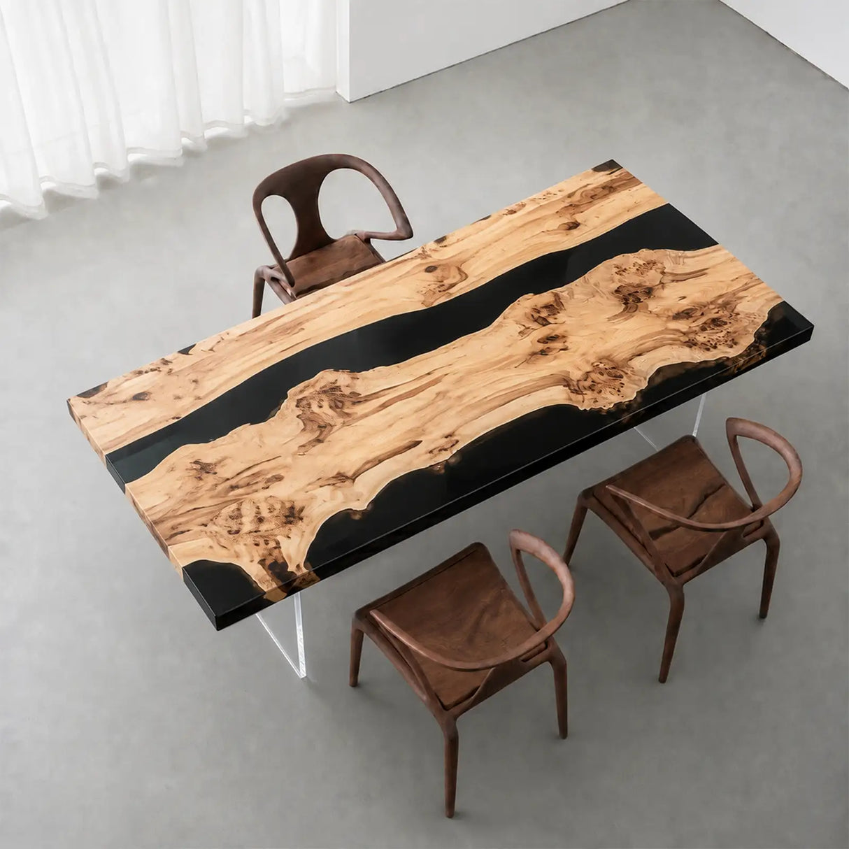 Custom Poplar Office Desk with Black Epoxy Resin Straight Edge | ECT-366