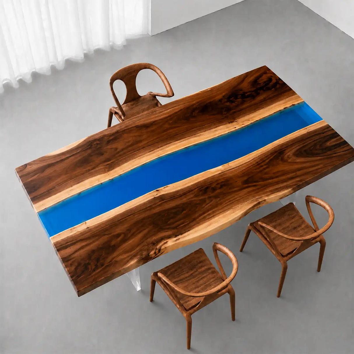 Walnut Live Edge Blue Epoxy Resin Dining Table | ECT-387