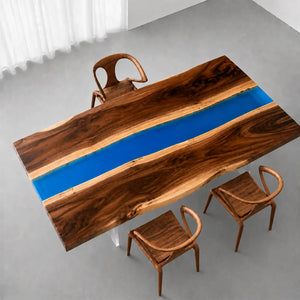 Walnut Live Edge Blue Epoxy Resin Dining Table | ECT-387