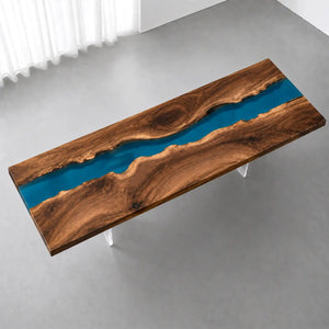 Custom Black Walnut Blue Epoxy Resin Conference Table | ECT-404