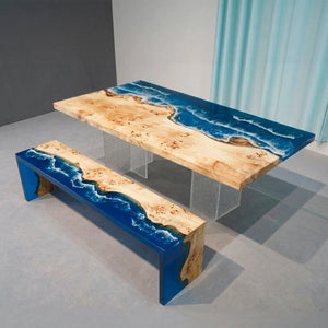Poplar Ocean Wave Epoxy Resin Dining Table | ECT-379